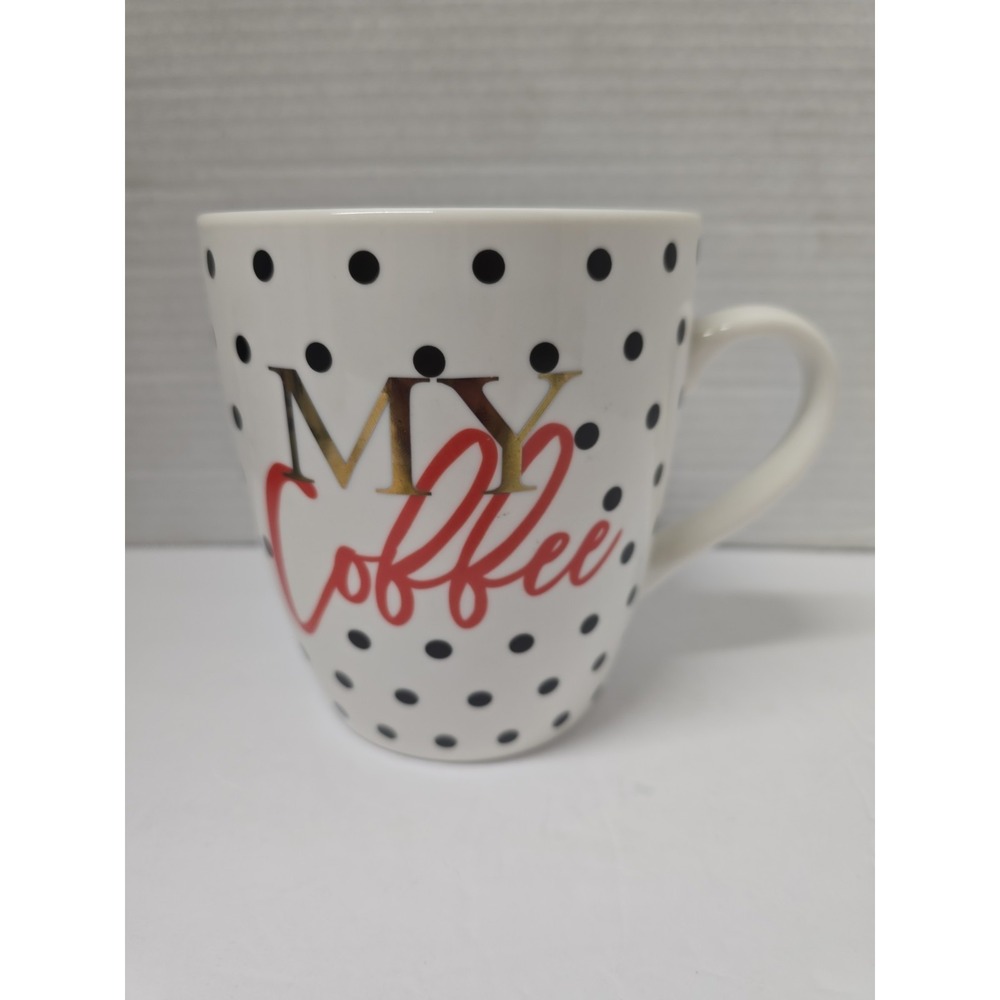 Jumbo Personality Mug 26 fl oz Ceramic Coffee Mug, White/Black/Red Polka Dot